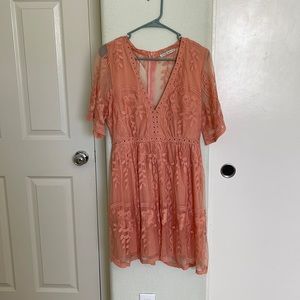 Bella Ella Boutique Light My Fire Blush Lace Mini Dress
